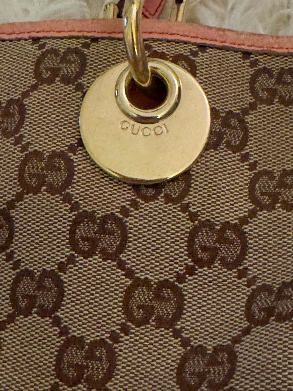 Authentic Gucci GG Monogram
Tan and Pink Leather Eclipse Tote - Picture 4 of 11